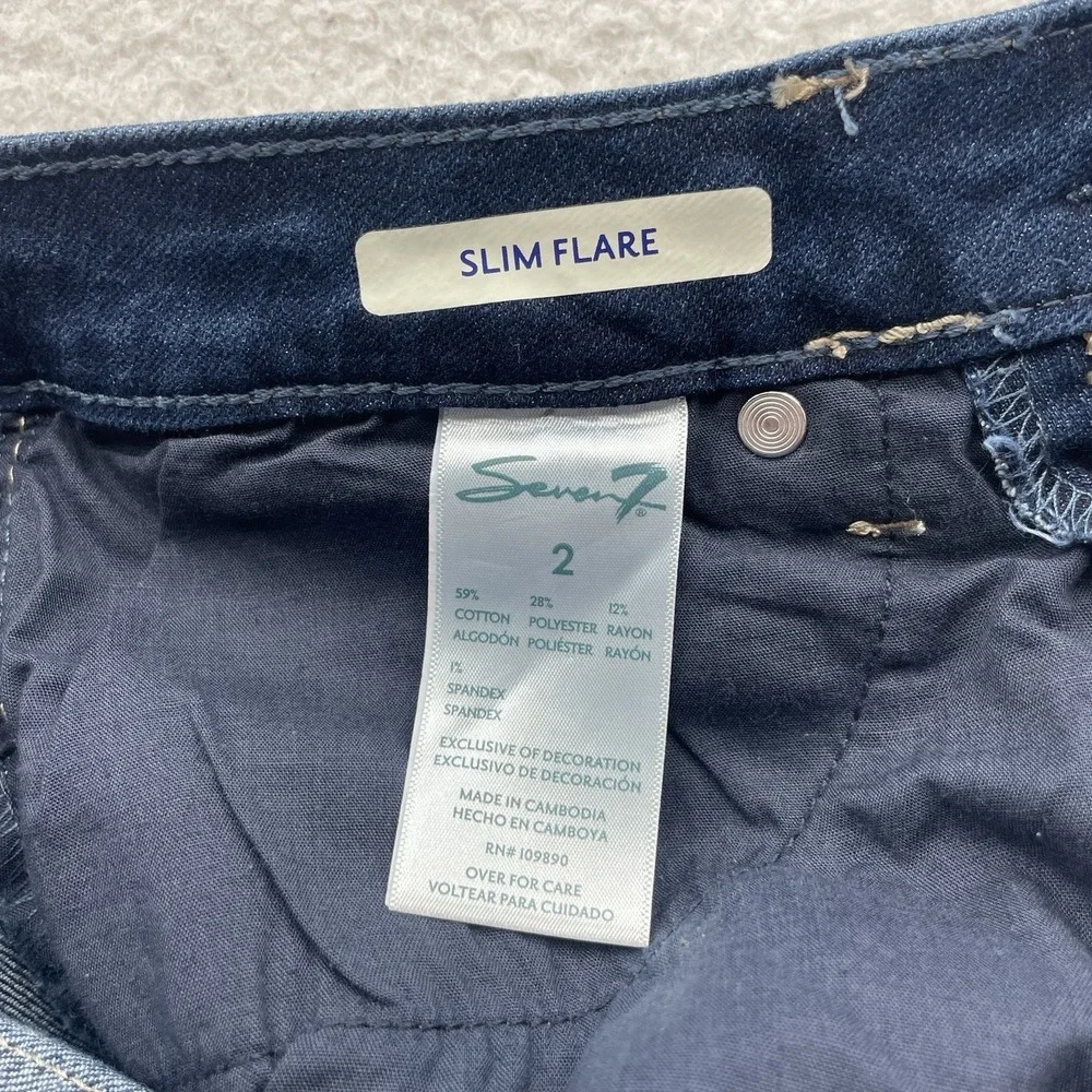Seven7 Jeans Womens 2 28x32 High Rise Slim‎ Flare Blue Stretch Whiskered Denim